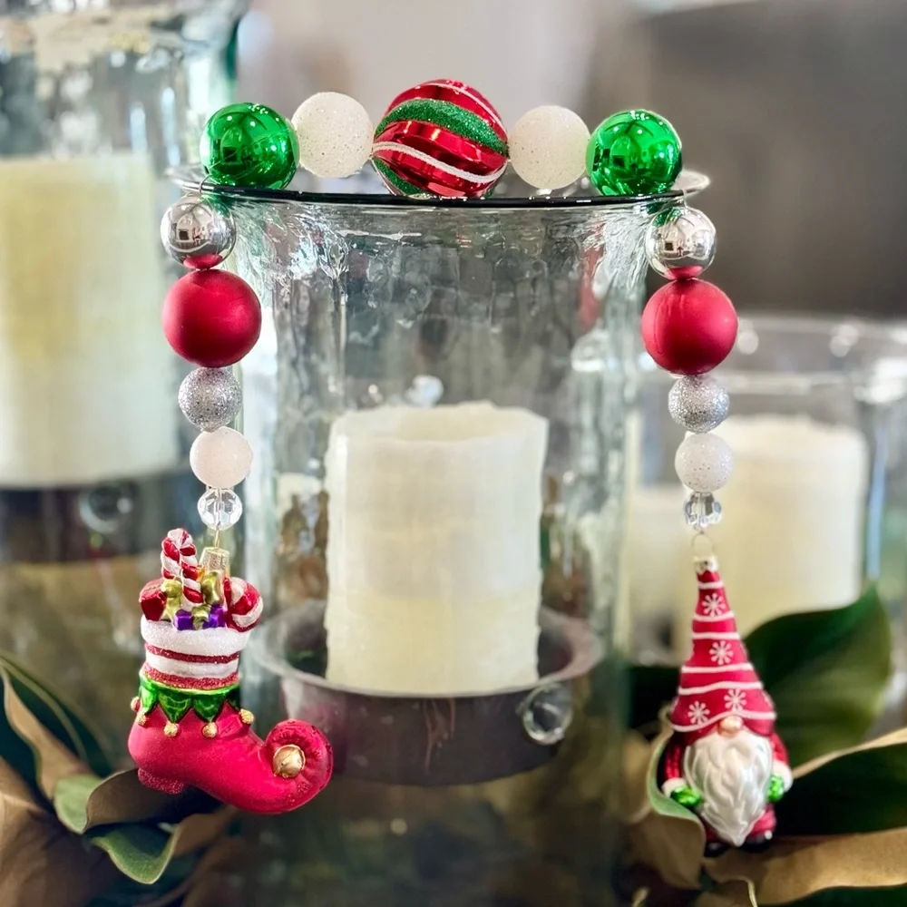 Hand Crafted Santa and Stocking Large Bead Christmas Garland